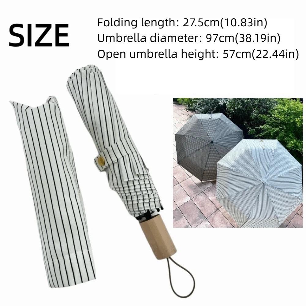 INS Striped Folding Umbrella Sun Rain Dual-Use Hand Operated Parasol Beach Use