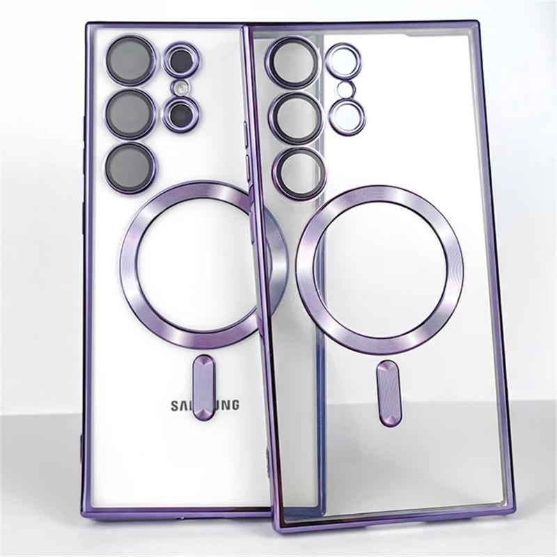 

Покриття прозоре для Magsafe для Samsung Galaxy S21 S22 S23 S24 Ultra Plus Case magnetic Wireless Charging Silicone Cover Samsung S24 Ultra фіолетовий