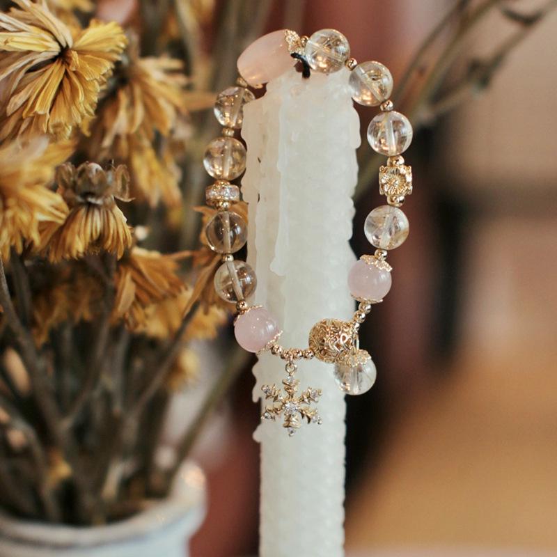 

Golden Rutilated Quartz Citrine & Rose Quartz Beaded Bracelet - Yellow Round Hand Jewelry Golden Rutilated Quartz 16-17cm