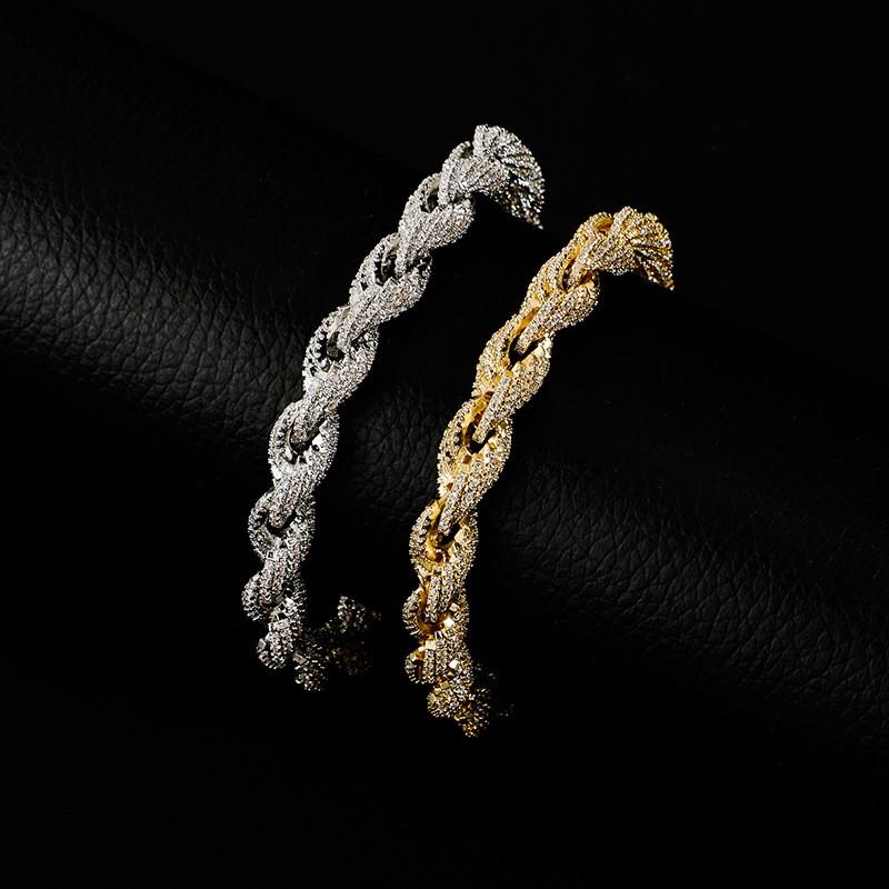 Golden Trendy Jewelry Clasp Full Zircon Twisted Chain Hip Hop Mens Bracelet
