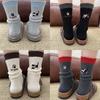Damen Herbst- und Winter-Colorblocking-Absatzschuhe mit Katzen- und Hundepfoten-Stickerei Gestrickte AB-Stil Mittelschaft Frotteesocken