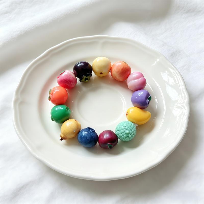 3D Simulation Fruit Beaded Bracelet Resin Pear Charms Adjustable Chain For Teen Girls Daily Party Wear Jewelry Accessories