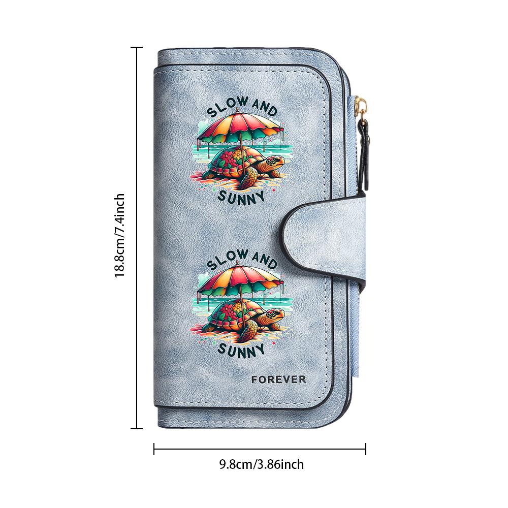 Slow And Sunny Turtle Printed Forever Long Wallet Casual Daily Use Fashion Card Holder Purse