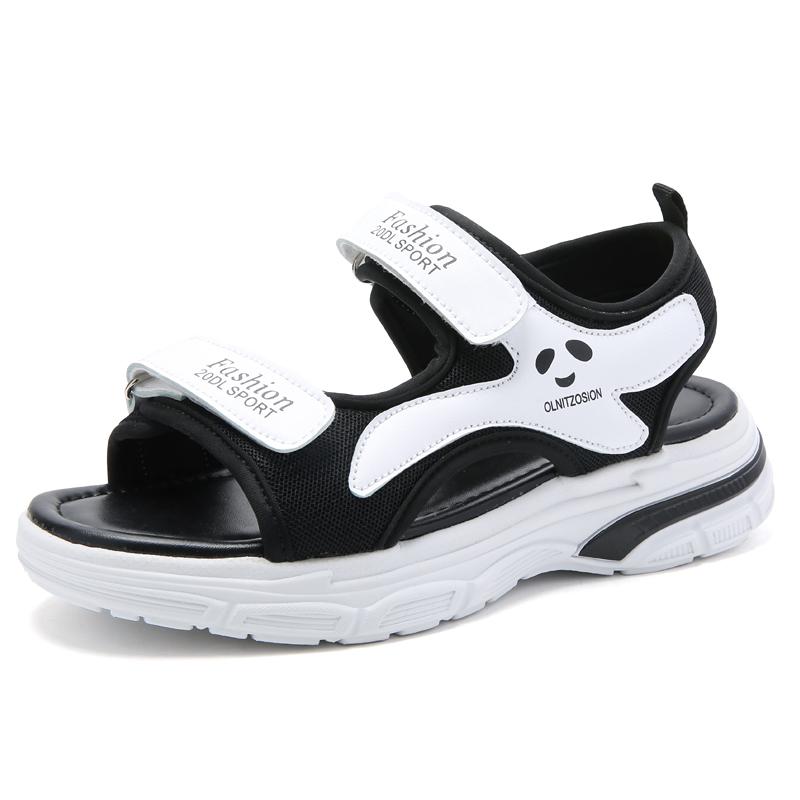 

Женские большие летние модные уличные спортивные сандалии на липучке для отдыха, пляжная обувь, тапочки 42 чёрный/белый