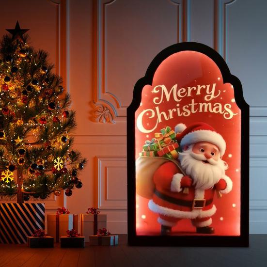 Christmas Hologram Mirror Light-up 3D Visual Effect Santa Claus Ornament USB Powered Holographic Xmas Tree Santa Decoration for Home Festive Decor