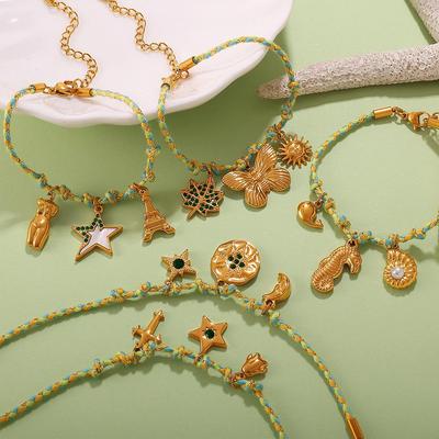 Nuevo Collar con Colgante de Cuerda Trenzada DIY para Mujer: Acero de Titanio Elegante para Vacaciones de Playa Europeas y Americanas