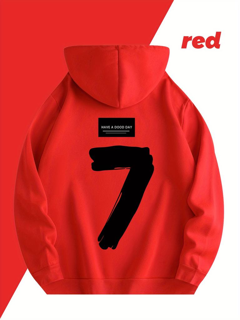 Men's Fashionable Trend Autumn-winter Casual Daily Comfortable Versatile Hoodie Printed with "7 HAVE A GOOD DAY" Numbers