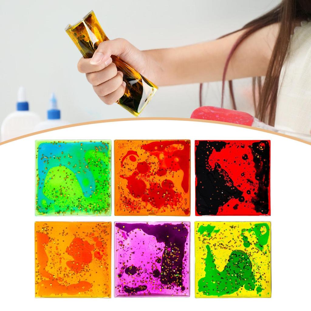 6 Pieces Sensory Soft Gel Liquid Toys Water Pads Motion Tiles Square