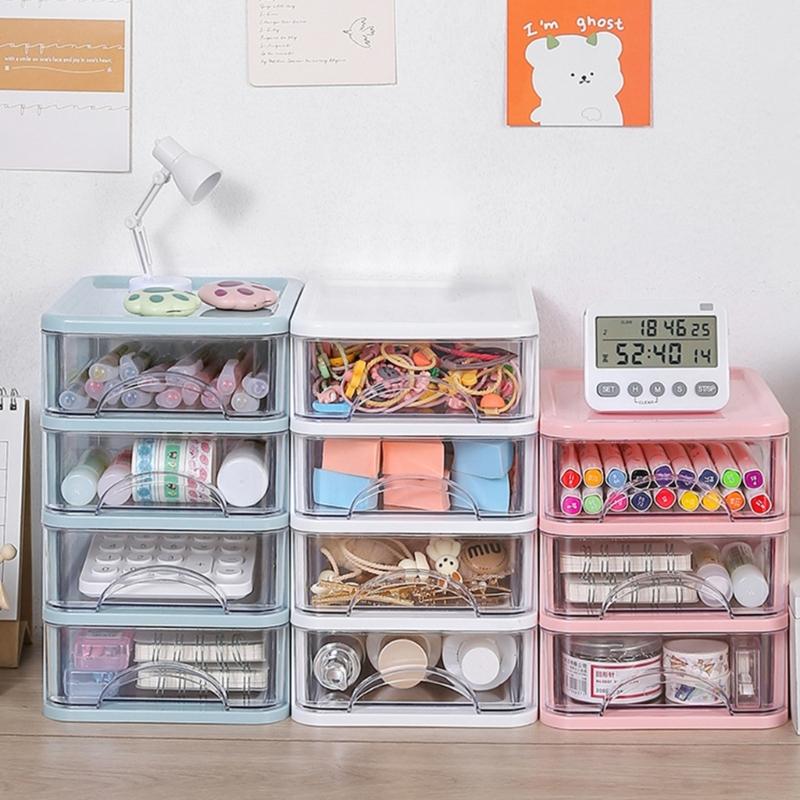 Clear Storage Organizer Desk Organizer with Drawers Plastic Stationery Organizer Makeup Organizer Storage Box for Office