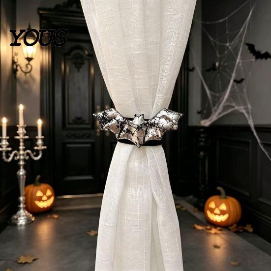 Bat Shape Window Drapes Holders Halloween Curtain Tieback, Glossy Holder, Gothic No Drill Drapery Holdbacks Holdback for Home Theme Party Haunted