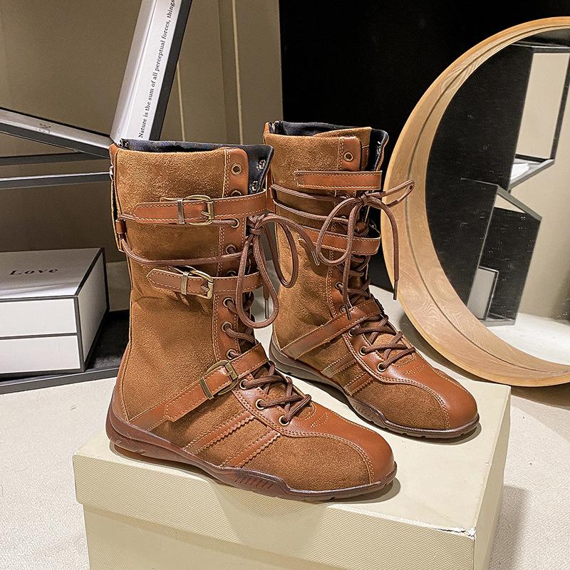 Martin boots autumn new niche round head lace-up mid-tube boots niche design retro trendy fashion boots