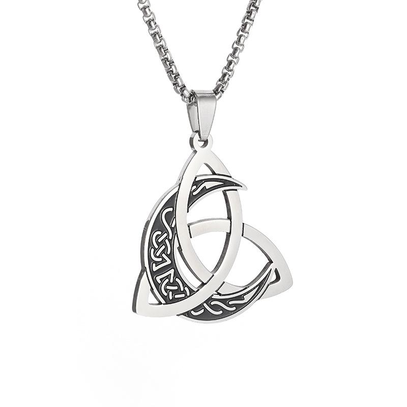 Hot Selling Stainless Steel Viking Triangle Moon Phase Surround Necklace Titanium Steel Mens Triangle Pendant