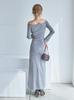 knit dress SWNO255091SLV0 Off-the-shoulder I-line