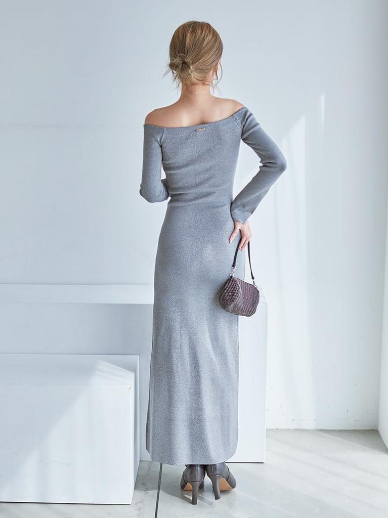 knit dress SWNO255091SLV0 Off-the-shoulder I-line