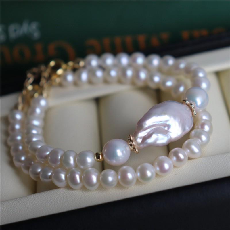 Handmade Freshwater Pearl Bracelet Minimalist Vintage Layering Style Elegant Womens Jewelry