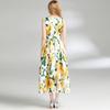 Summer Fashion Yellow Rose Jacquard Summer Dress Women Elegant Sleeveless Slim Draped Party Prom Dress One Piece Tank Female Clothing