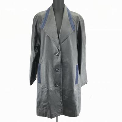 Sheepskin Leather Coat Single 3-Button Knee Length Fully Lined Black Women's Free(USED)