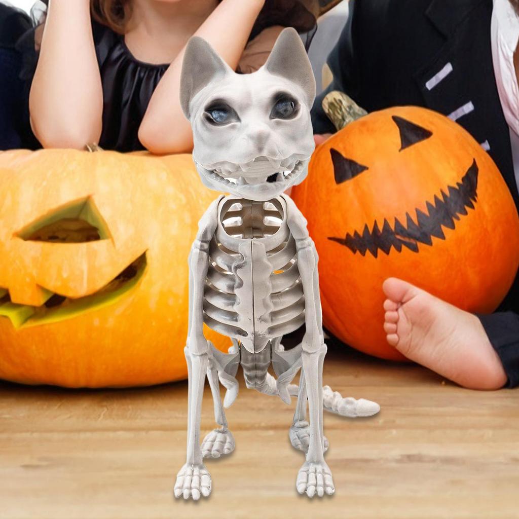 Creepy Cat Skeleton Realistic Sitting Animal Scary Decor For Indoor Lawn Outdoor Home Shelf Table Garden Halloween Parties