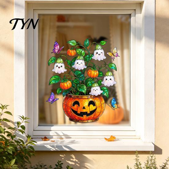 Creative Holiday Gift Ideas Halloween Window Stickers, Cartoon Ghost Black Cat Pumpkin Static Glass Flexible Cuttable Ornaments Waterproof Decals for