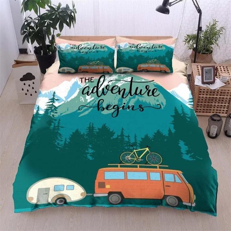 Camping Car Duvet Cover Travel Theme Bedding Set Cartoon Animal Camping Comforter Cover Full King For Teens Adult Camper Gifts