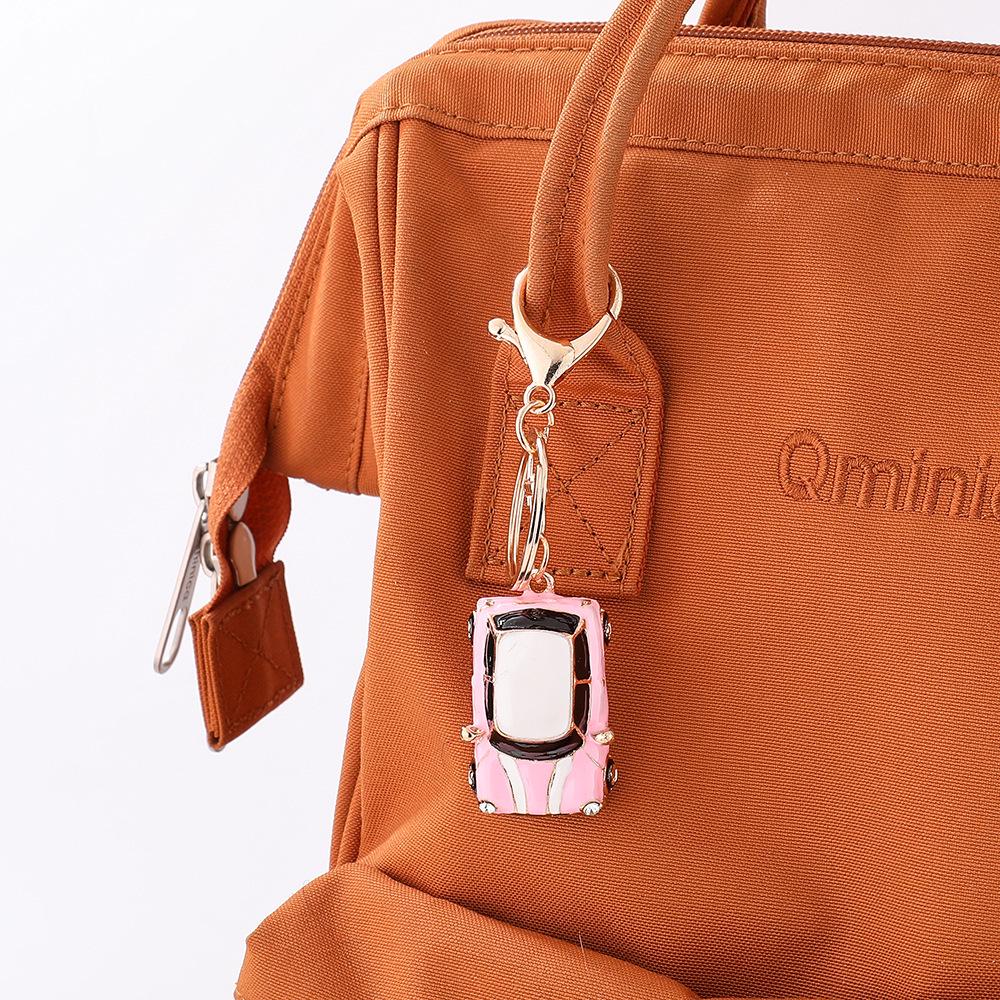 Men's Cartoon Mini Car Keychain Pendant - Rhinestone Racing Car Design, Zinc Alloy Ornament