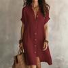 Loose Fit Button Down Shirt Dress Short Sleeve Casual Collar Design Lightweight Fabric Knee Length
