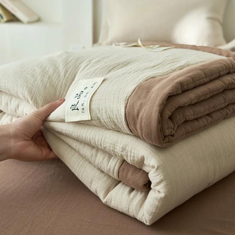 Class A fiber double-layer yarn soybean fiber summer quilt 4-piece set wrinkled yarn air conditioner quilt thin washable quilt