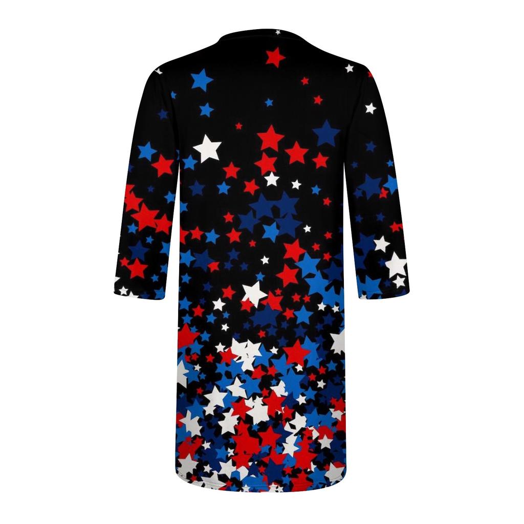 Dresses For Women Casual V Neck Casual Three Quarter Sleeve Dress Button Sundress