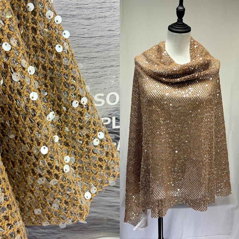 5mm Sequin Embroidered Cutout Fishnet Fabric Transparent Piece Beads Women's Dress Wedding Dress Double Mesh Fabric