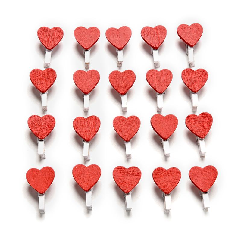 20 Pcs Stylish Wooden Red Love Heart Pegs Photo Paper Clips Wedding Decor Craft