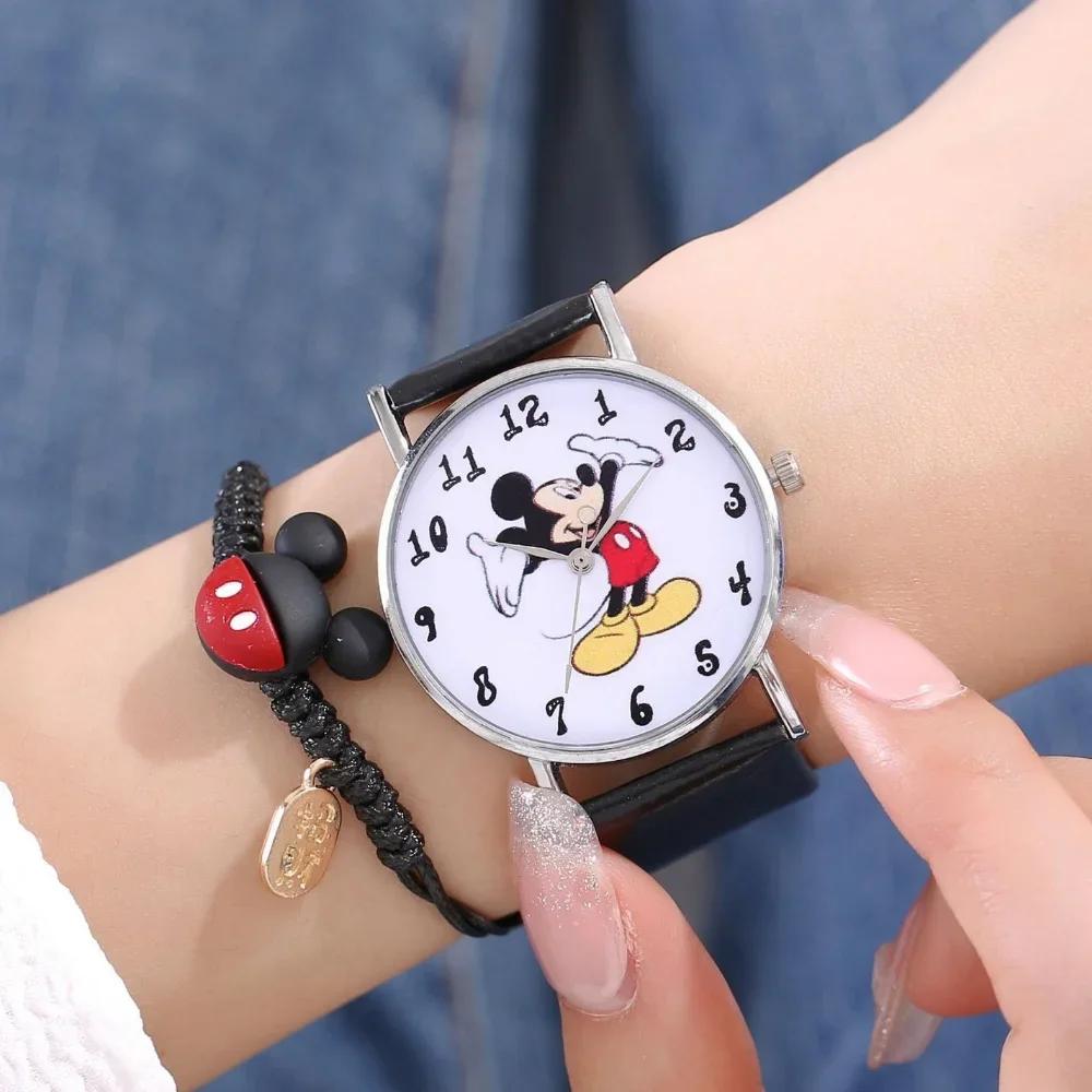 Disney Damen Kinder Uhr Armband Set Geschenkbox Mode Mickey Maus Cartoon Kinderuhr Damenarmband mit Box