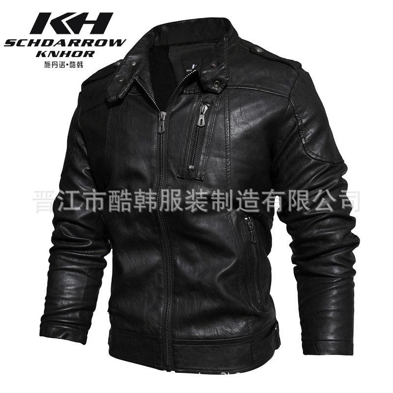 Popular autumn and winter men's leather jacket middle-aged and elderly locomotive PU leather jacket quality trendy brand men's stand-up collar slim j