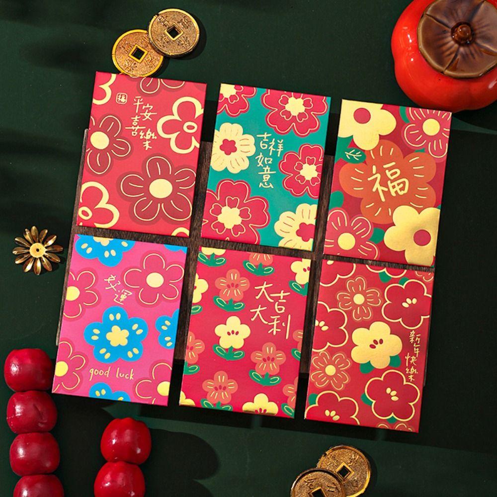 6Pcs Cartoon Lucky Red Pocket Thickened New Year Red Packet 2025 Red Envelope Bag  Spring Festival