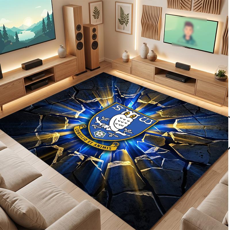 Sheffield Wednesday Football Print Crystal Velvet Rug, Comfortable Water Absorbent Non Slip Indoor Floor Carpet