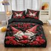 3-teiliges Romantisches Valentinstag Rote Rose Goblin-Druck kernloses Bettbezug-Set Mehrere Größen Schlafzimmer-Bettwäsche Feiertagsdekoration
