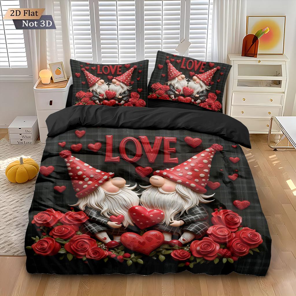 3-teiliges Romantisches Valentinstag Rote Rose Goblin-Druck kernloses Bettbezug-Set Mehrere Größen Schlafzimmer-Bettwäsche Feiertagsdekoration