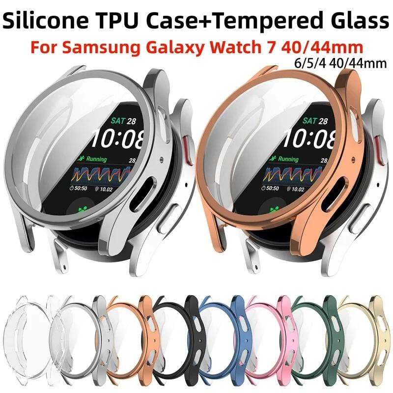 Silikonhülle Glas für Samsung Galaxy Watch 7 40MM 44MM Rundum-Displayschutz Weiche TPU-Schutzhülle Watch7 44mm Hüllen