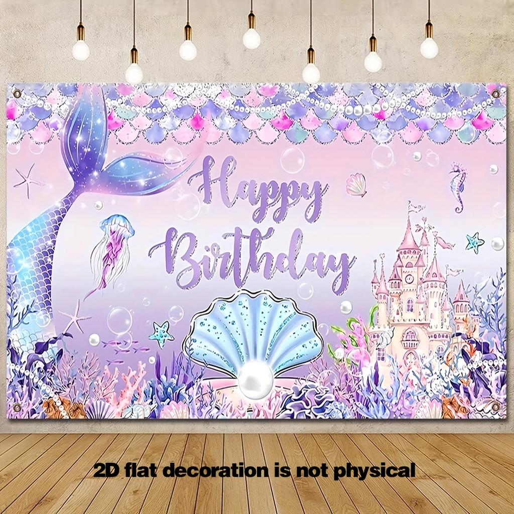 2D plane 1 piece of mermaid birthday underwater background fabric photo booth props featuring princess castle scales
