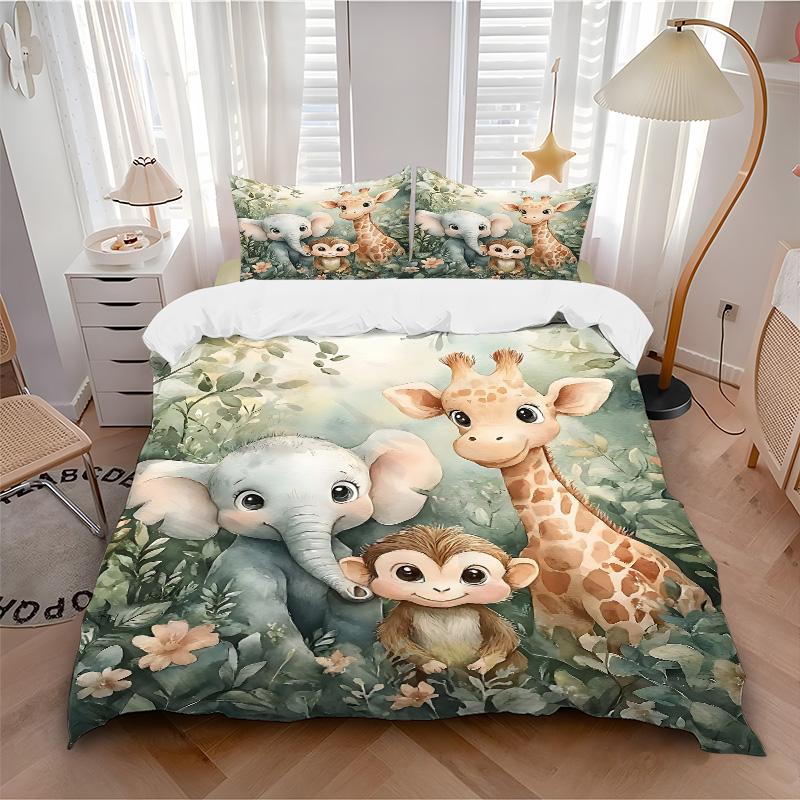 Jungle Friends Adventure Print 3Pcs Bedding Setduvet Cover With 2 Bedropillowcase Home Birthday Gift