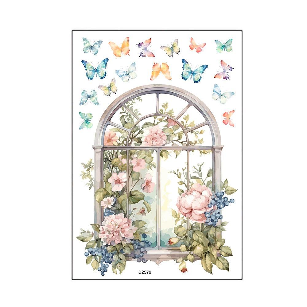 Multicolor Wall Sticker PVC Background Ornament Window View Flowal Stickers Watercolor Self-Adhesive Wallpaper Kids Room