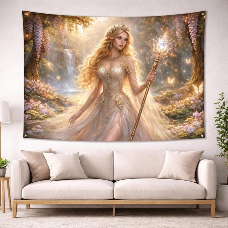 Dreamy Elf Princess Tapestry Magic Forest Aesthetics Wall Hanging Fantasy Bohemian Art Decoration Home Decoration 100X70CM