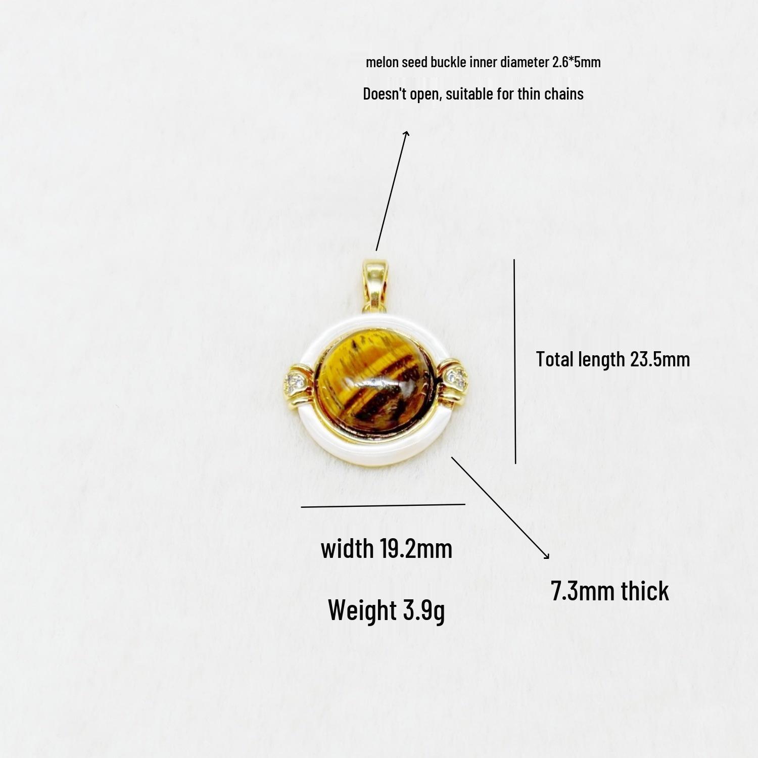 

18K Gold Copper-Plated Oval Pendant Necklace with White Mother of Pearl, Tiger Eye, and Heart Cube Charms