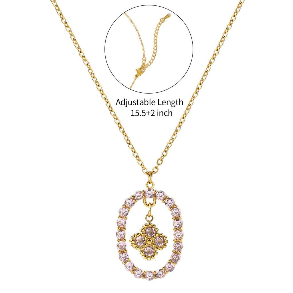 JUSTOP Retro Four-Leaf Clover Pendant Necklace 18K Gold Plated with Diamond Inlay