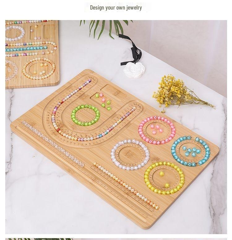 Plateau d'outils de conception de bijoux en bois massif avec échelle de mesure pour colliers de perles, perles en vrac et bracelets