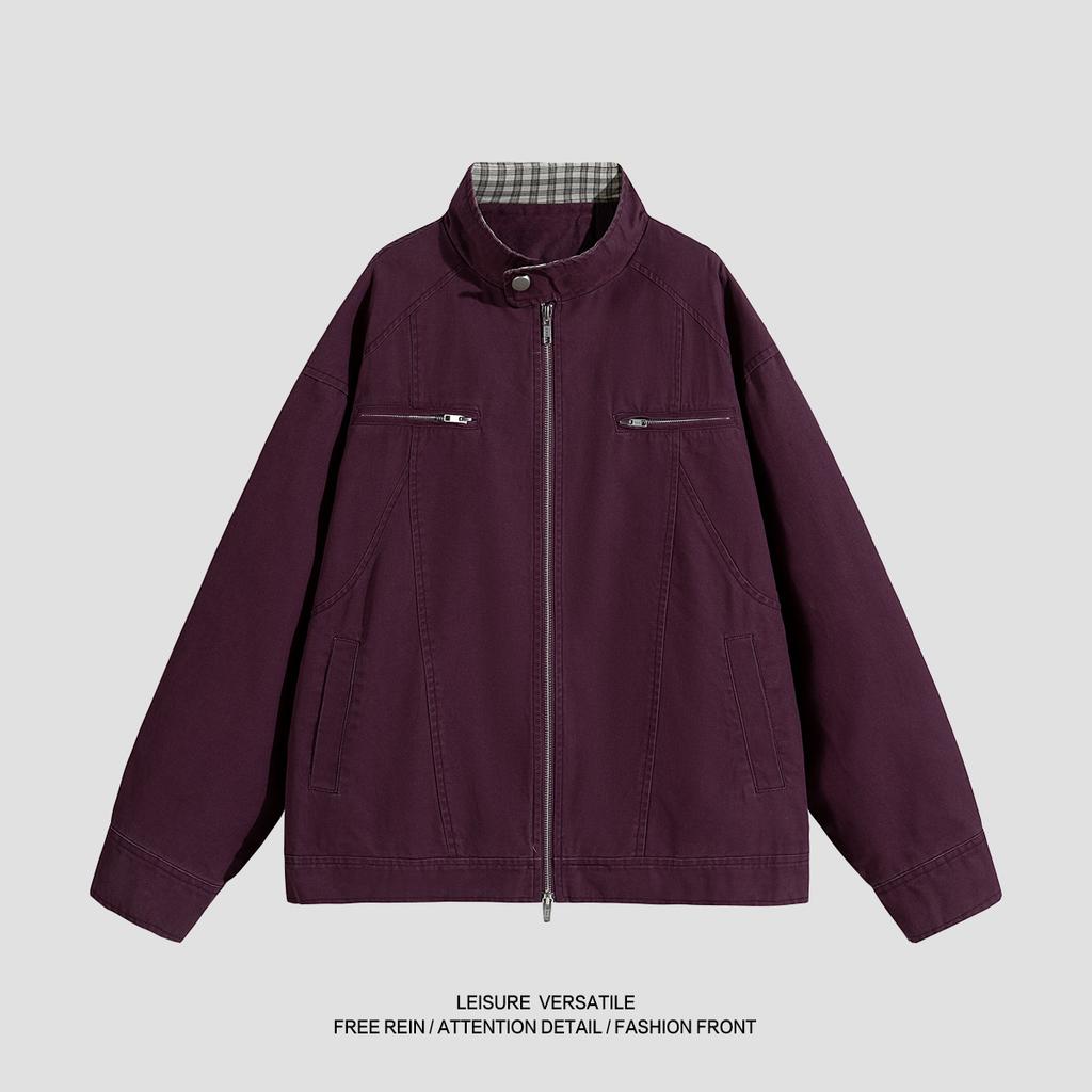 Pure Cotton Jacket for Men's New Jacket Solid Color American Wash-out Standing Collar Men's Spring and Autumn Clothing