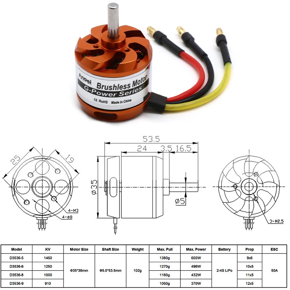 D3536 910KV 1000KV 1250KV 1450KV Brushless Outrunner Motor Remote Control UAV Motor For RC Plane Helicopter Drone