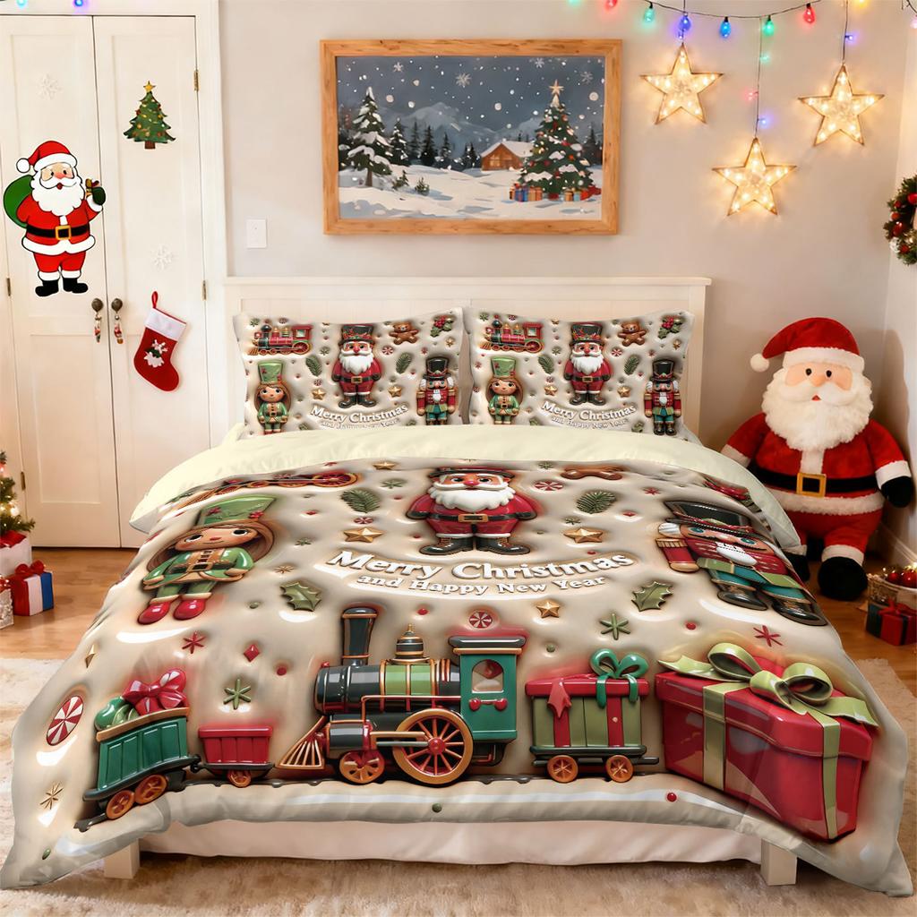Bed Three-Piece Christmas Element Quilt Cover Pillowcase Digital Printing Kit