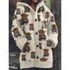 Damen Strickjacke mit Kapuze 3D Tierdruck Einreiher Langarm Mantel mit Taschen