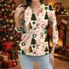 Women's Casual Christmas Print Button Down Shirt with Three-Quarter Sleeve
