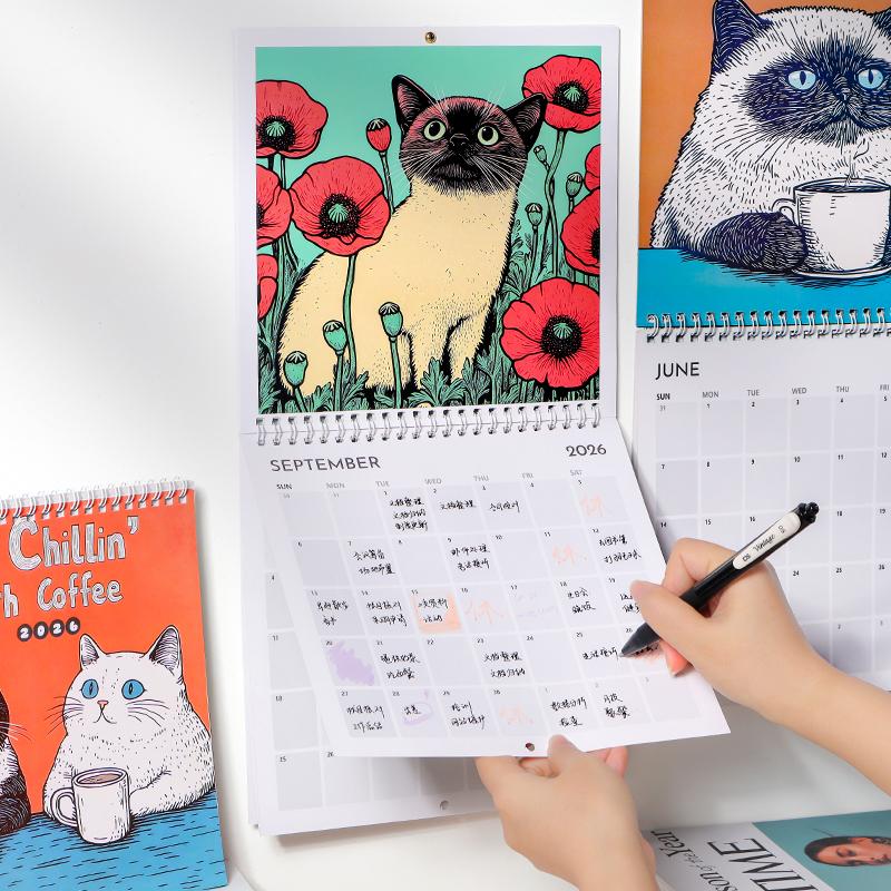 Monthly Wall Calendar Cute Cat Design Hangable 2026 Wall Calendars for Living Room Bedroom Home Wall Decor for Cat Lover